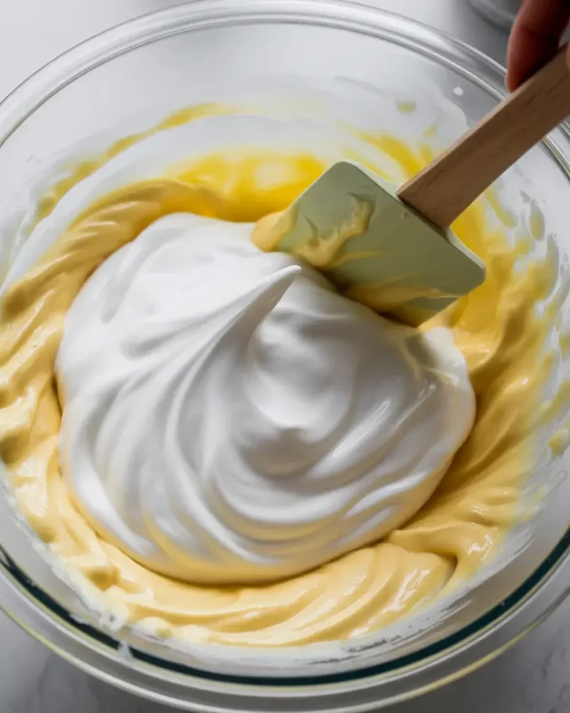 Folding sweetened condensed milk into whipped cream with gentle motions