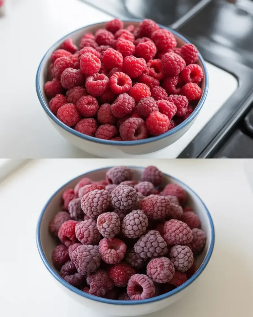 Fresh vs frozen raspberries both work beautifully in this recipe