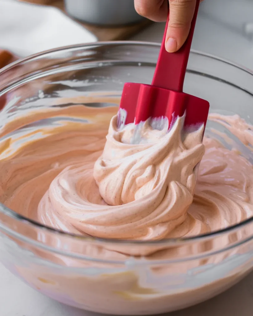 Gently fold whipped cream into peppermint mixture to maintain light, airy texture