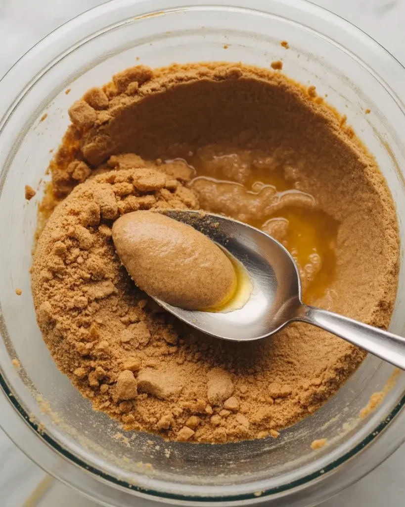 Graham cracker crust mixture ready to press into muffin liners
