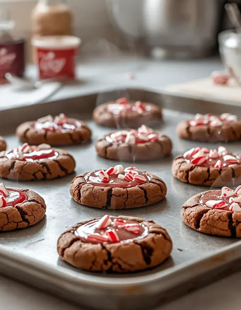 Hot from the oven with melted peppermint candy creating festive swirls