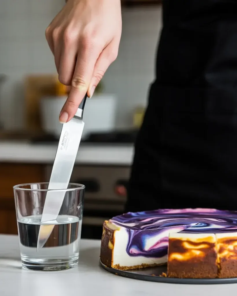 Hot water knife method creates clean slices that showcase the galaxy interior