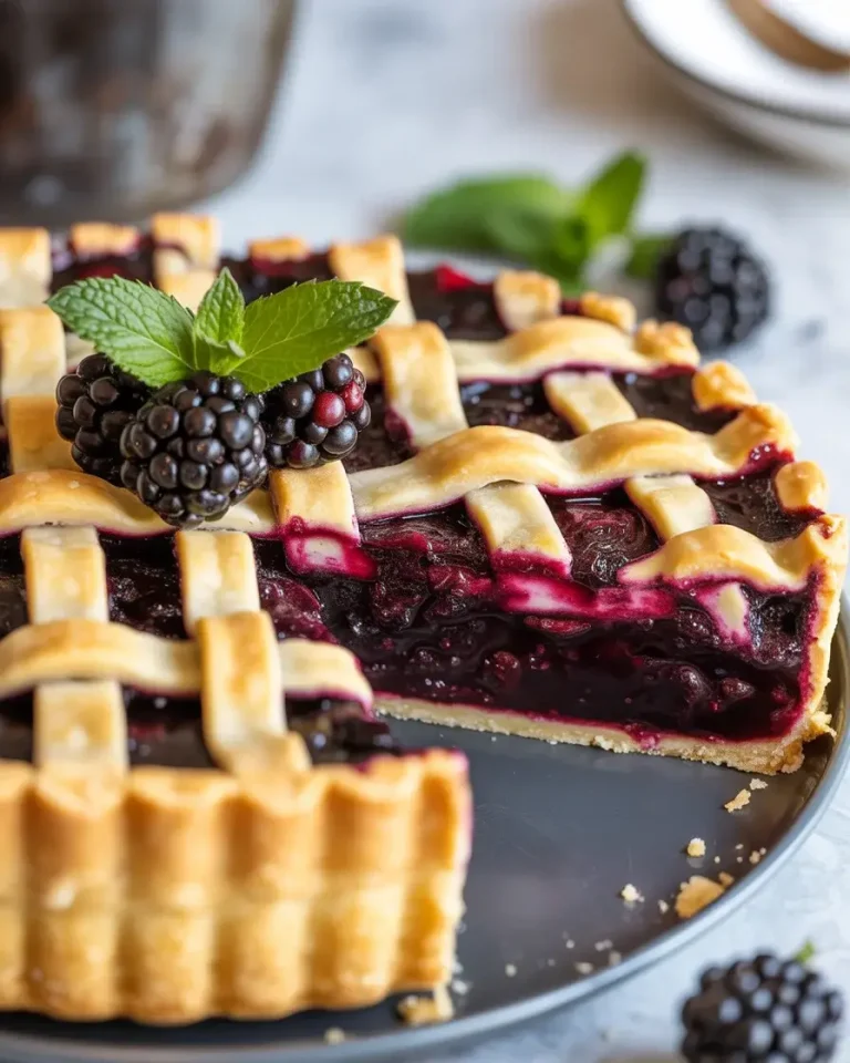 Midnight berry pie with golden lattice crust and rich dark berry filling