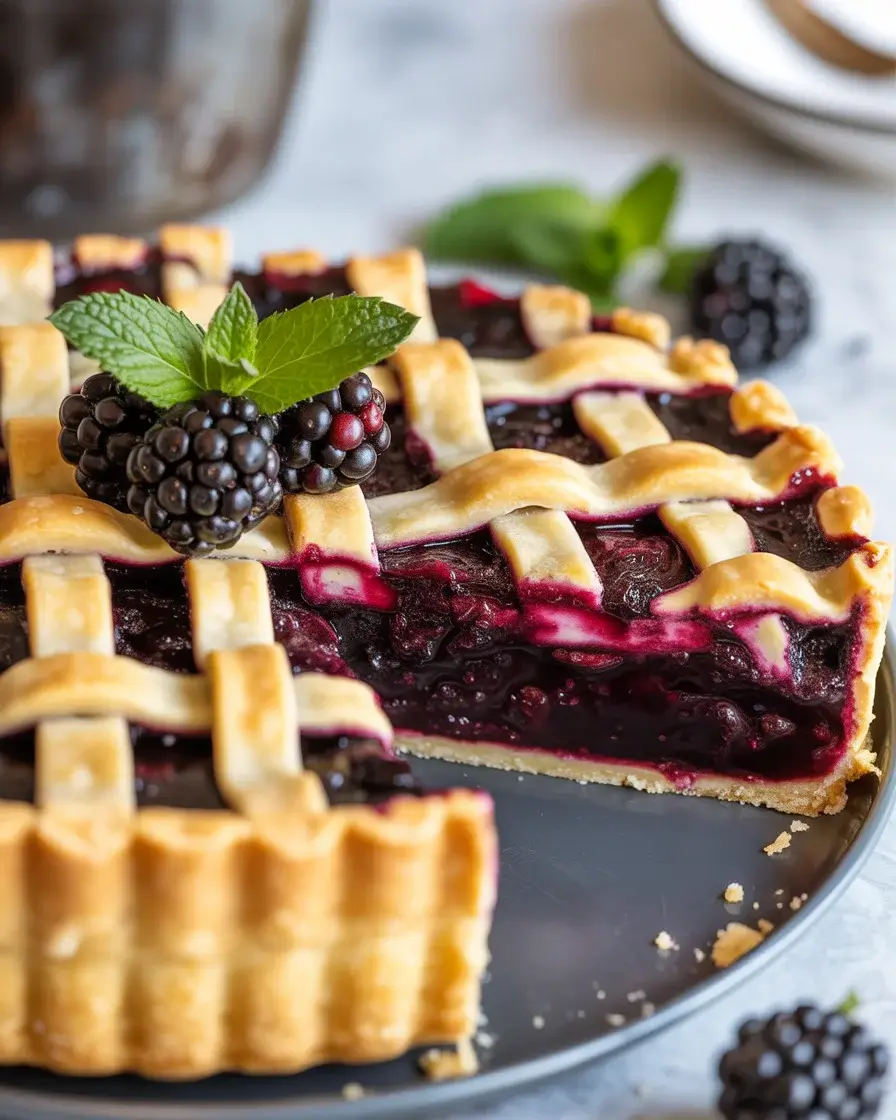 Midnight berry pie with golden lattice crust and rich dark berry filling