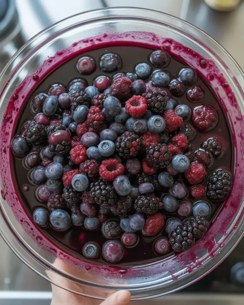 Mixed berry filling after 15 minutes showing the perfect amount of released juice