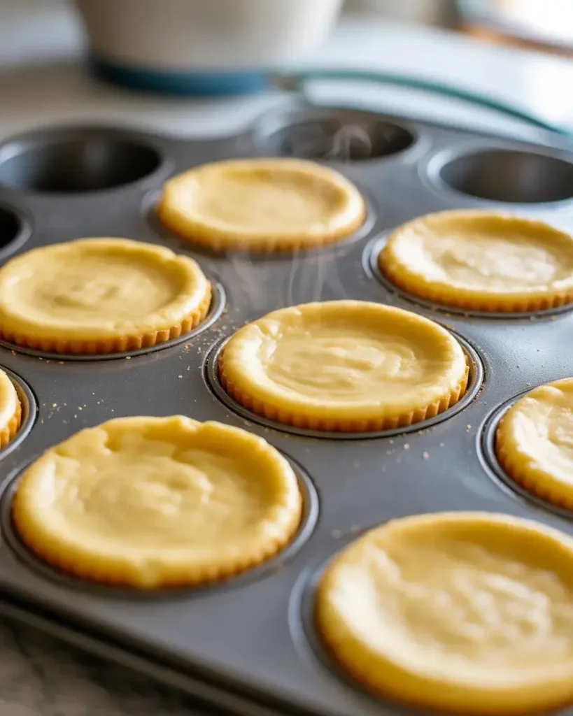Perfectly baked mini cheesecakes cooling before refrigeration