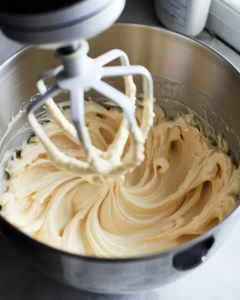 Perfectly beaten cream cheese mixture should be smooth, fluffy, and lump-free