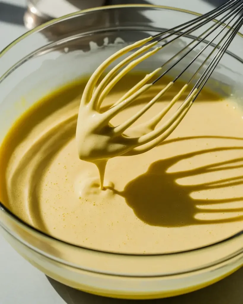 Perfectly whisked custard base with no egg streaks for even baking