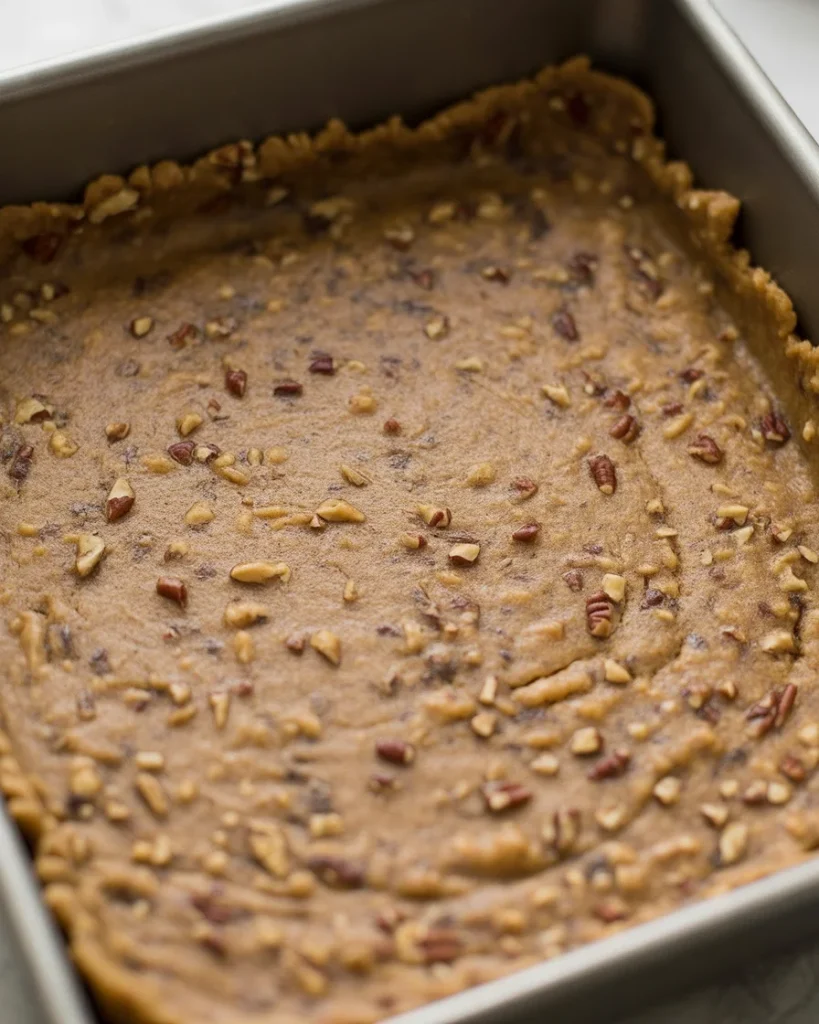 Press the pecan crust mixture firmly into the pan until smooth and compact