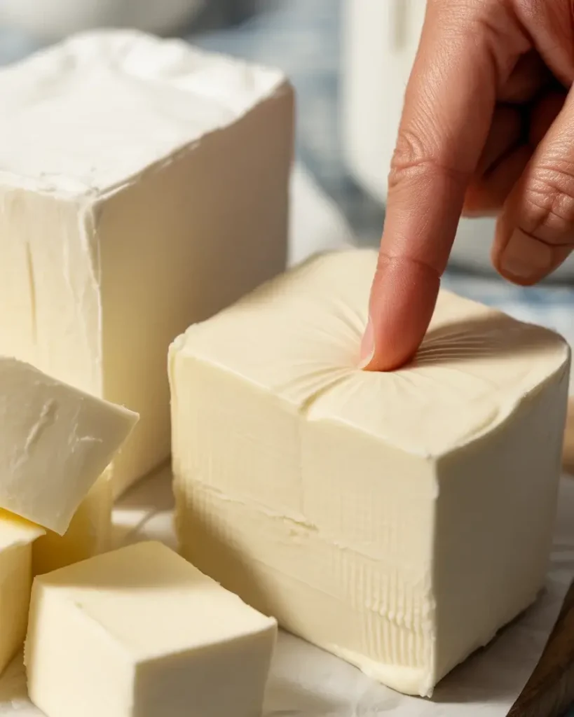 Properly softened cream cheese should dent easily when pressed with your finger