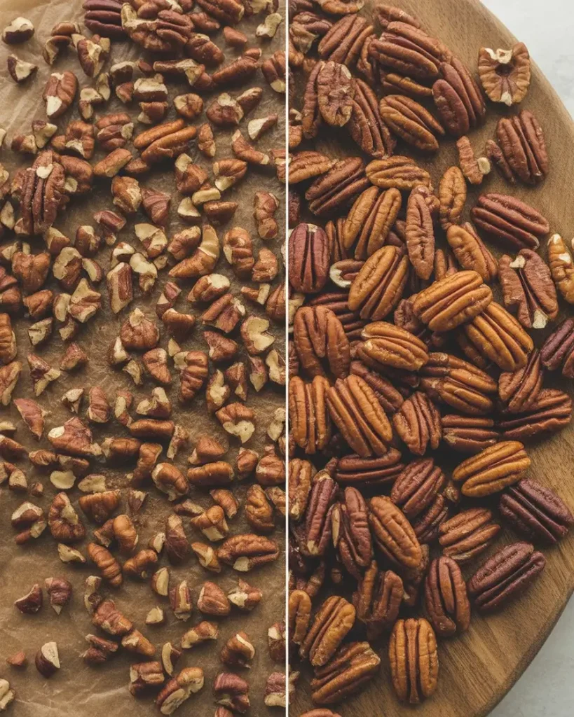 Rough chopped pecans for dough versus whole halves for topping