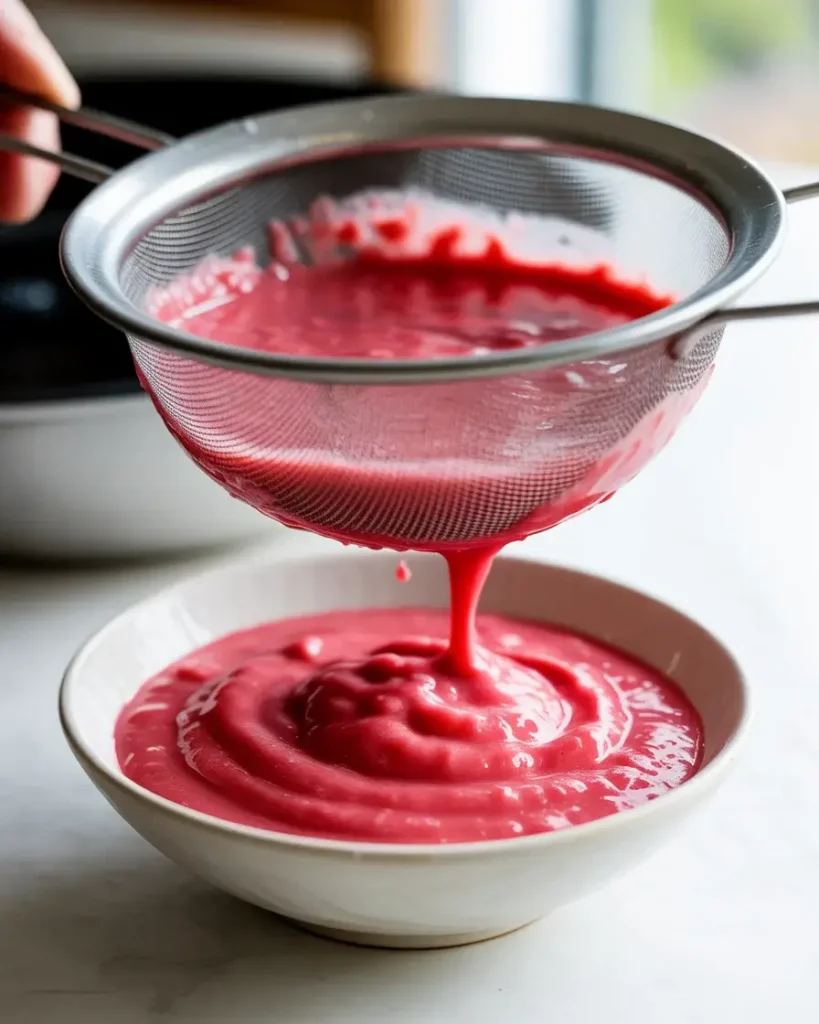 Seedless raspberry puree strained to silky perfection for swirling