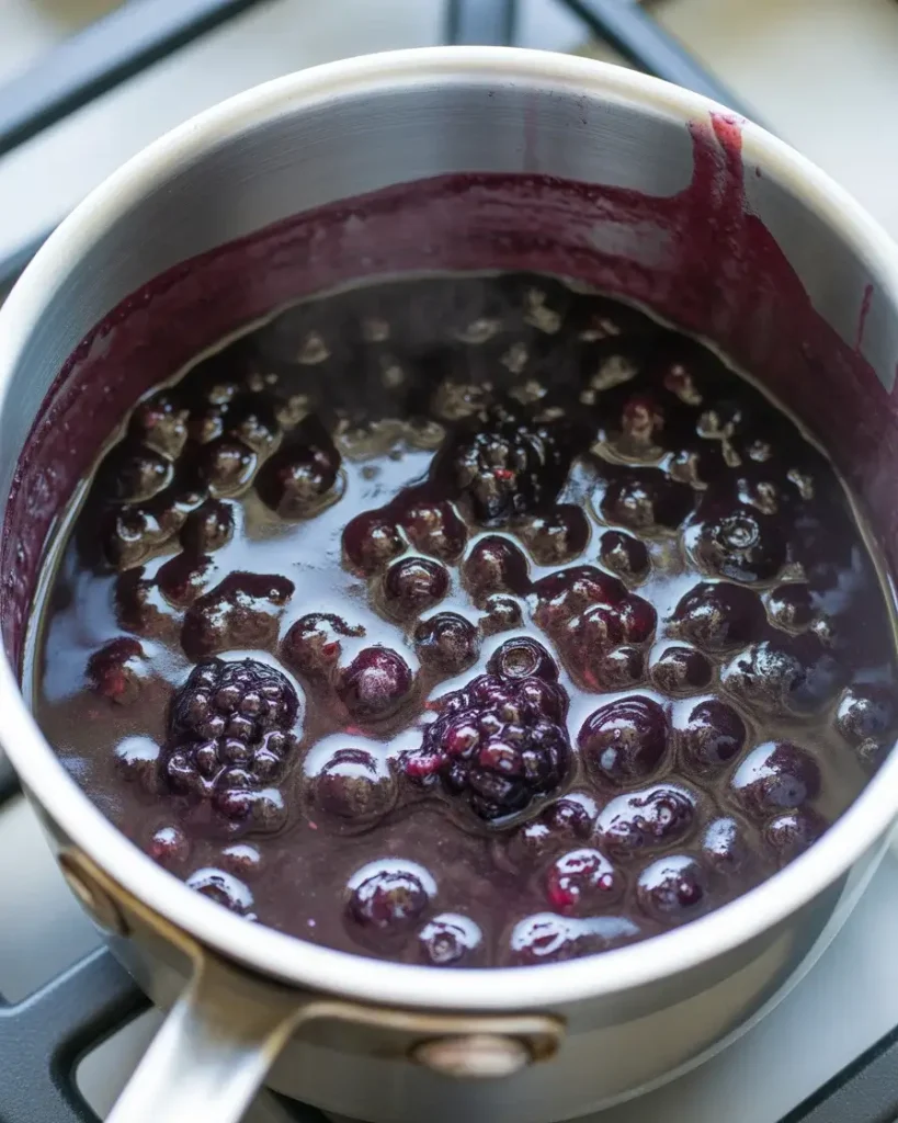 Simmered berry mixture reduced to thick, jammy consistency perfect for swirling
