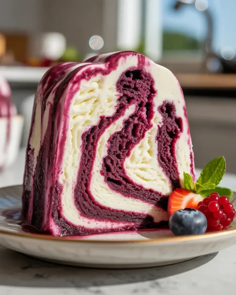 Sliced-ice-cream-loaf-revealing-beautiful-berry-swirls-and-creamy-texture