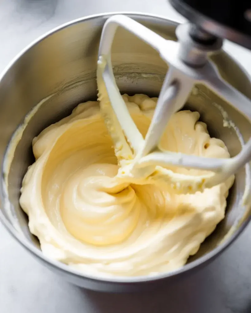 Smooth cream cheese and white chocolate mixture beaten to perfect consistency