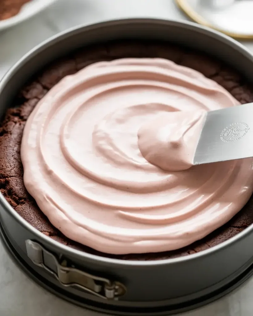 Smooth filling evenly over crust and tap to remove air bubbles before chilling