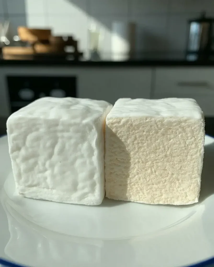 Smooth marshmallow versus grainy crystallized texture caused by sugar crystallization