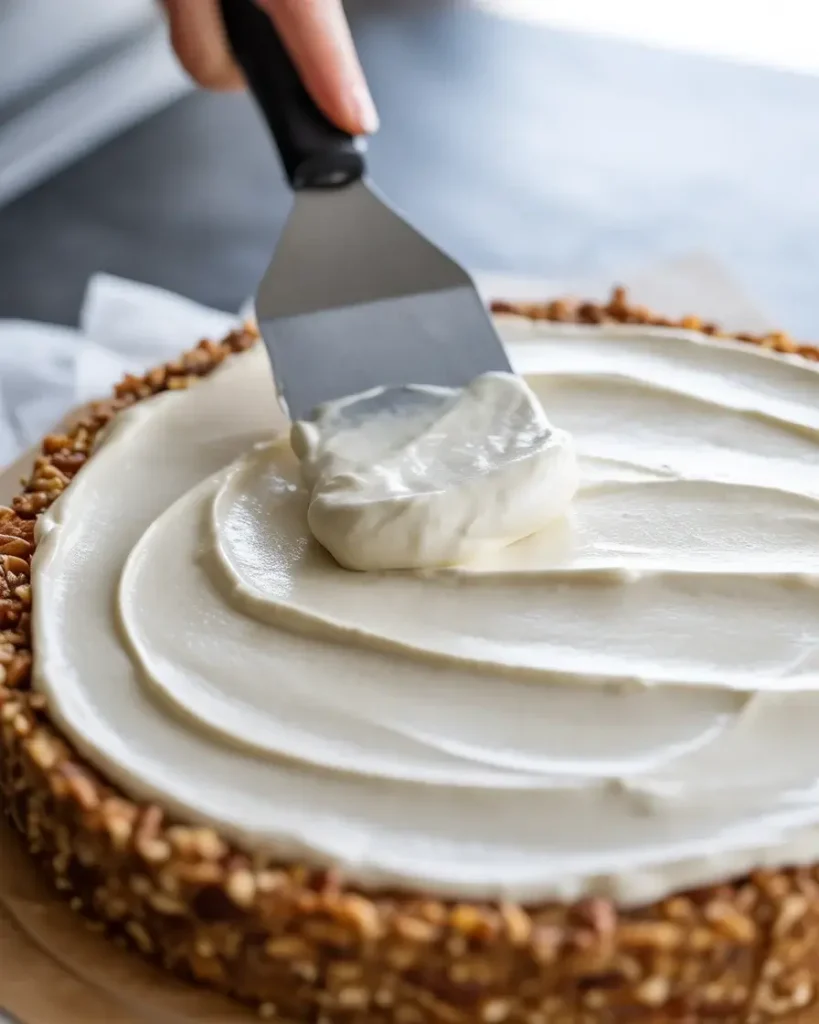 Spread cream cheese layer gently to keep the crust layer intact and even
