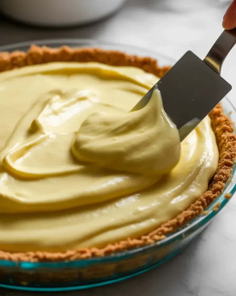 Spreading the silky lemon mascarpone filling into the crust before an overnight chill