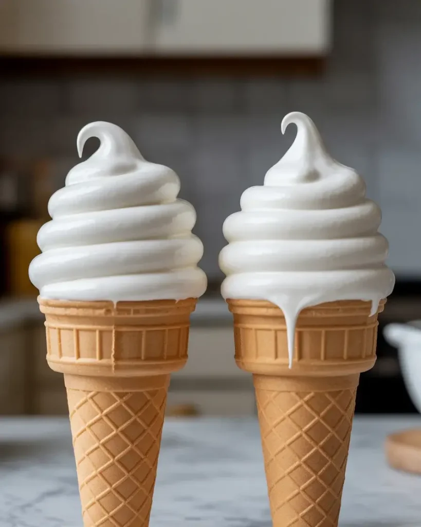 Stabilized cream holds shape while regular cream begins to weep