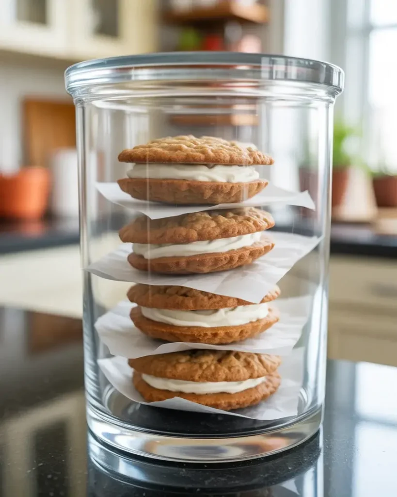Store assembled crème pies in airtight containers to keep them soft