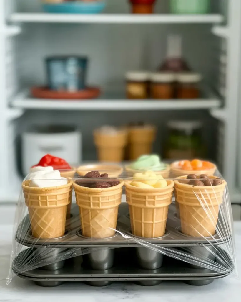 Store filled cones upright in muffin tin for up to 8 hours
