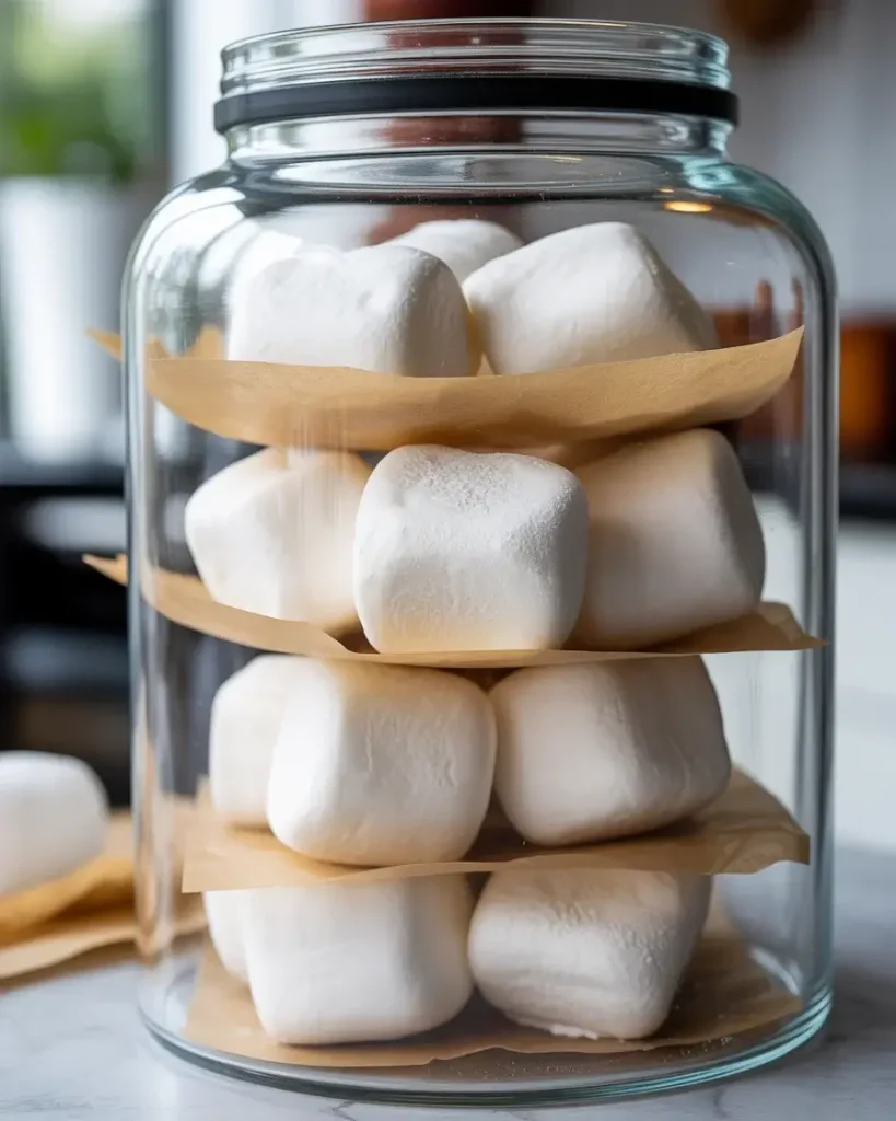 Store marshmallows in airtight containers with parchment layers to maintain freshness