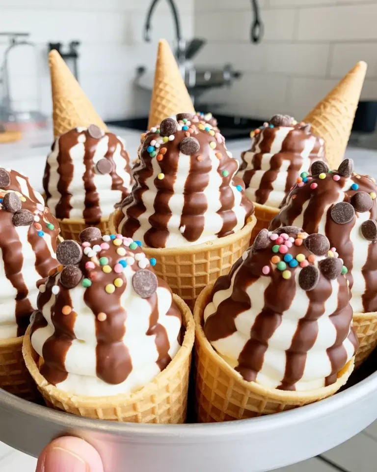 Sugar Cone Delights filled with cream, chocolate, and colorful toppings