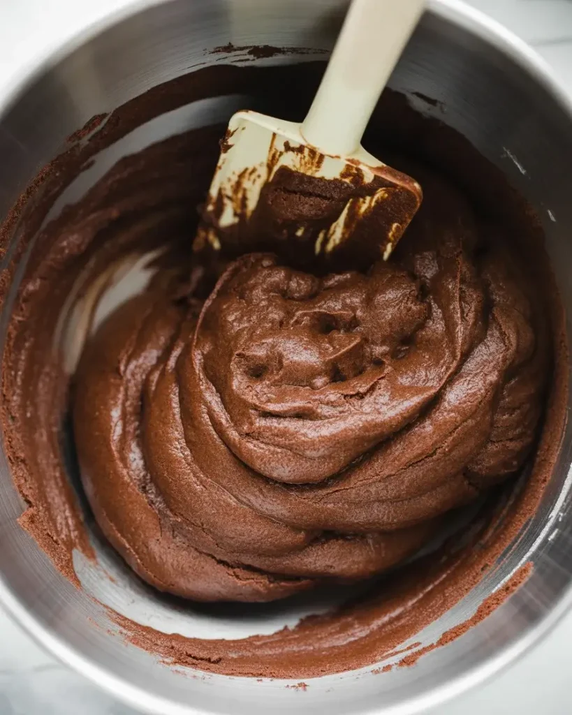 Thick, fudgy chocolate dough mixed just until combined