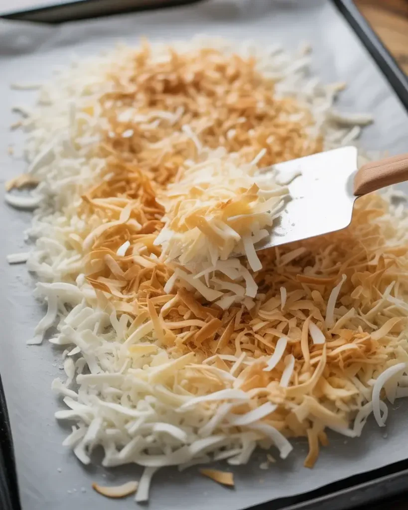 Toast coconut until light golden, stirring every 2 minutes to prevent burning