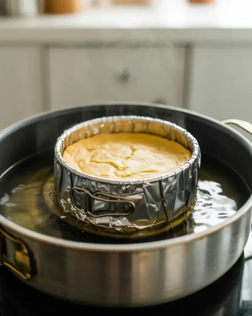 Water bath setup preventing cracks during the gentle baking process