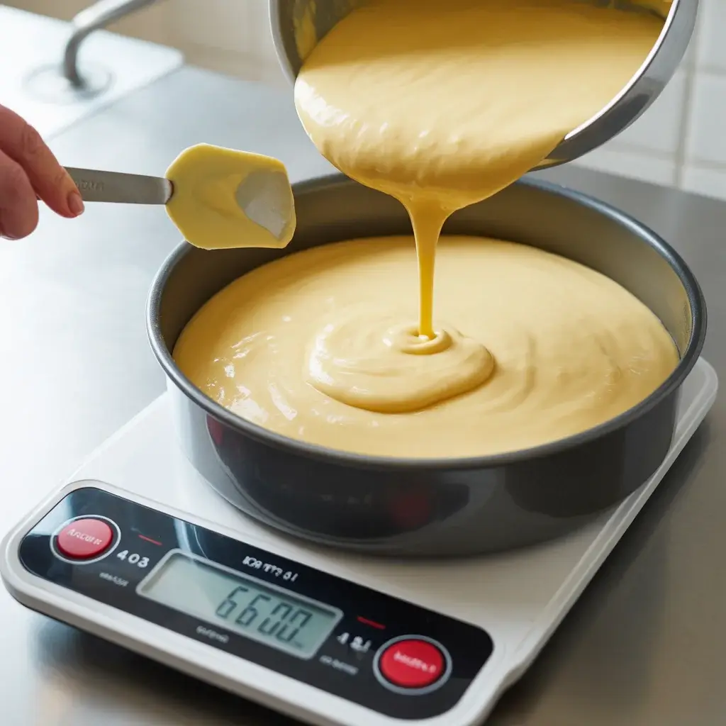 Weigh batter for each pan to ensure perfectly even layers every time