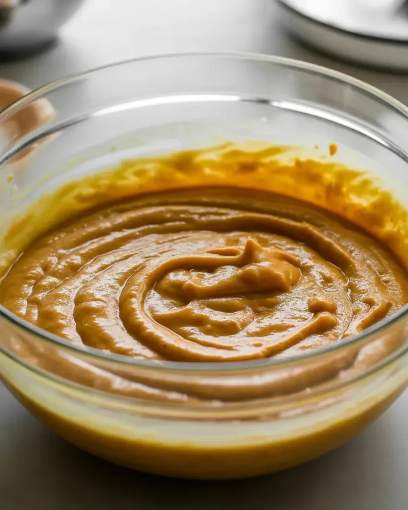 Wet ingredients whisked until smooth with no streaks remaining