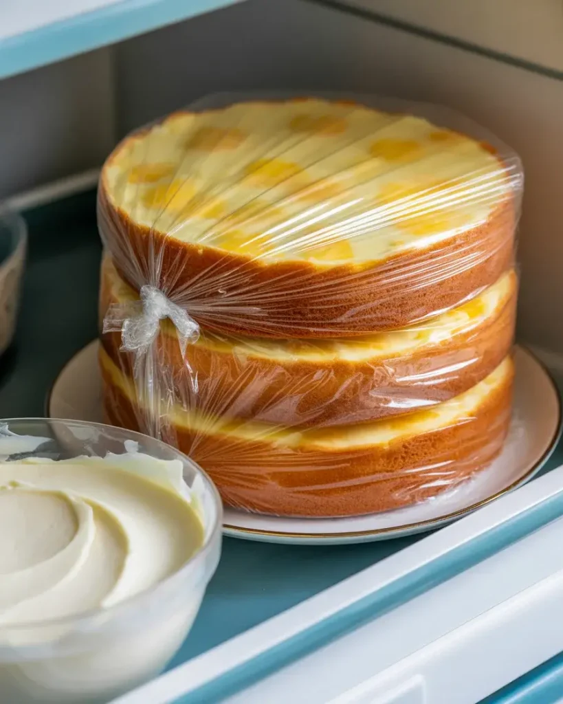 Wrapped cake layers stay fresh for 2 days before frosting