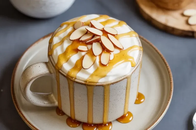 Fluffy Almond Cottage Cheese Mug Cake with Honey Glaze