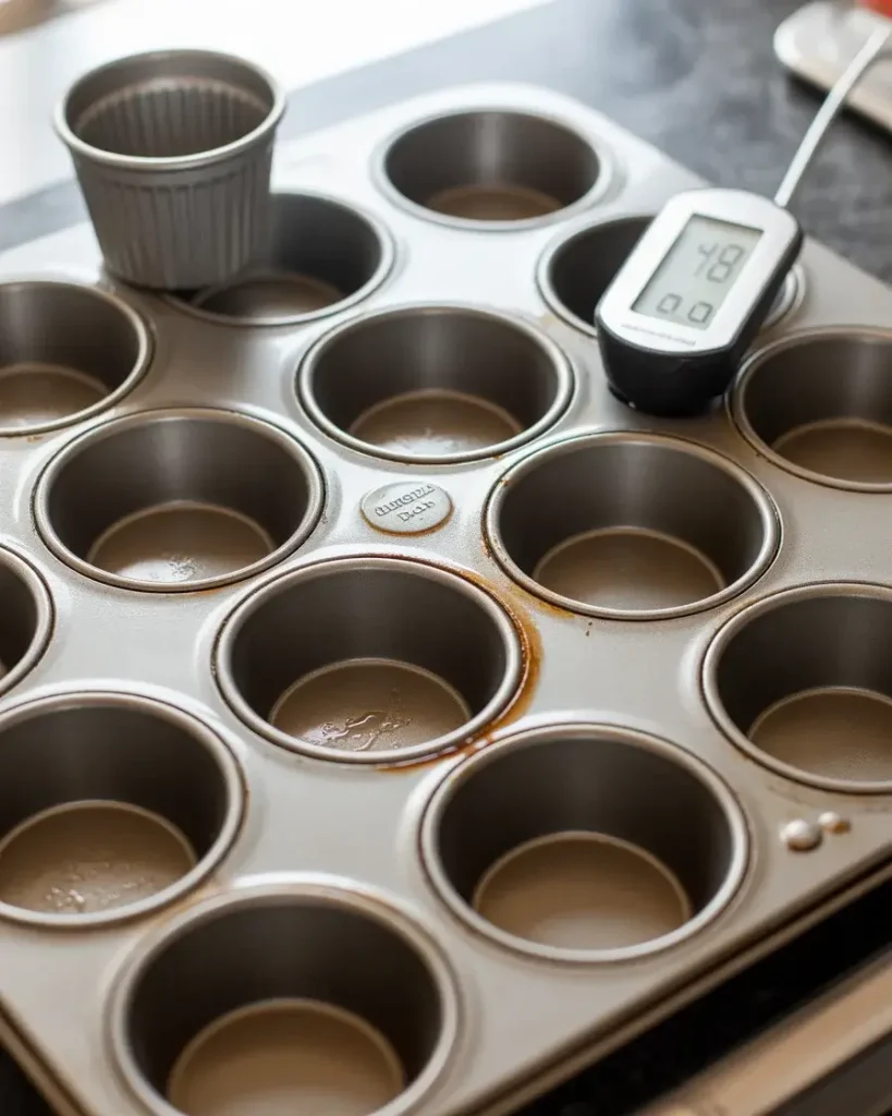 Greased muffin tin ready at 400°F for perfectly shaped golden crab bombs