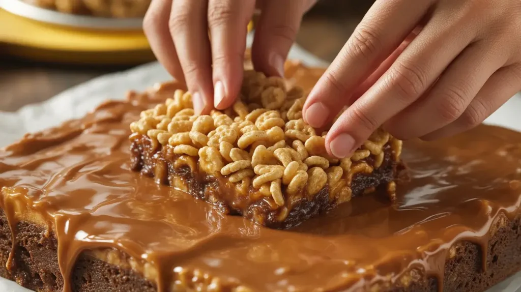 How to Make Caramel Rice Krispies Brownies