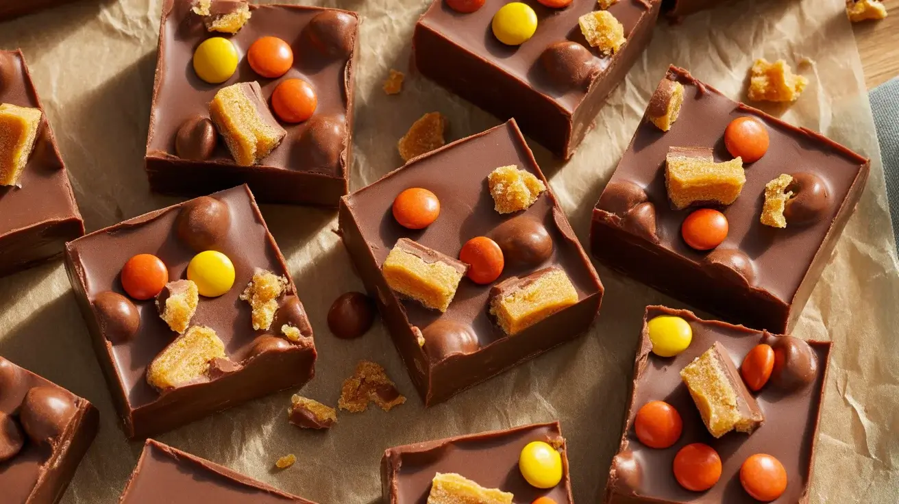 Decadent Chocolate Fudge with Butterfinger and Reese's Pieces