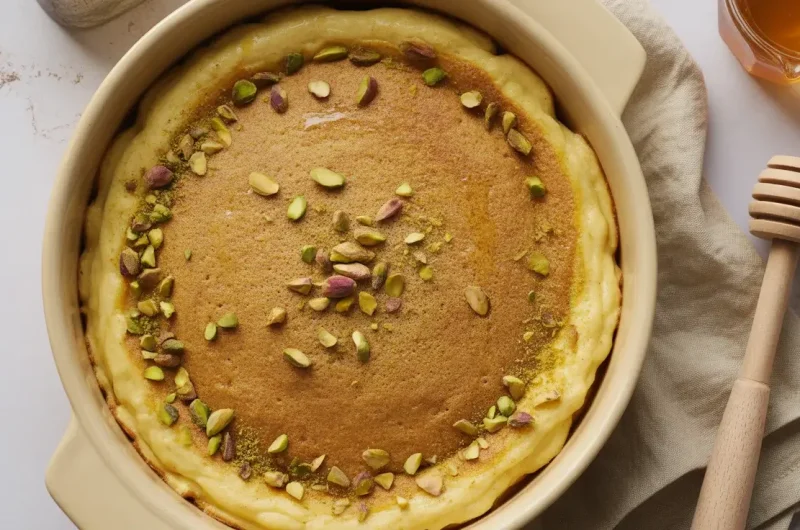 Grandma's Easy Pistachio Honey Ricotta Pancake Bake