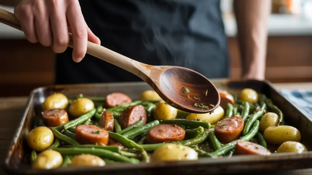 How to Make One Pan Sausage, Green Beans, Potatoes
