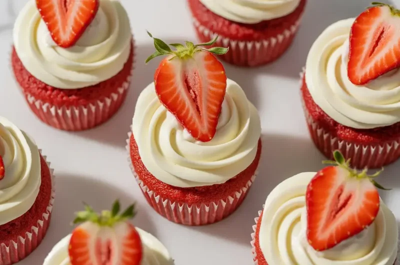 Strawberry Cheesecake Red Velvet Cupcakes