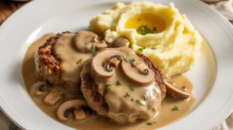Comforting Salisbury Steak With Creamy Garlic Mashed Potatoes