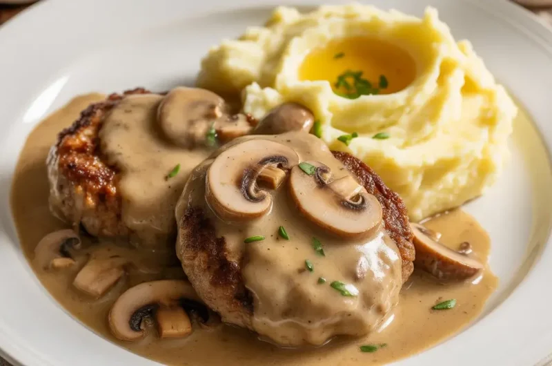 Comforting Salisbury Steak With Creamy Garlic Mashed Potatoes
