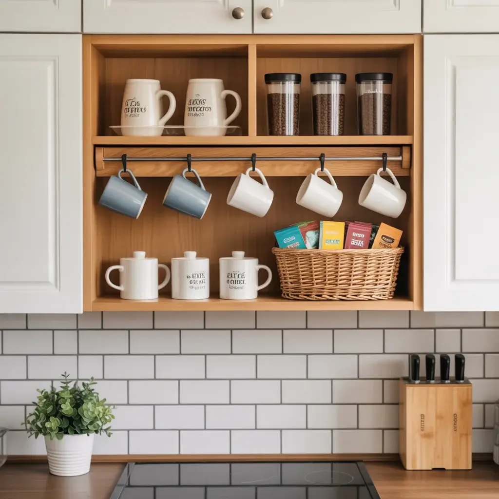 Create a Coffee and Tea Station in Upper Cabinets