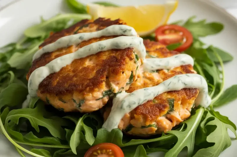 Mediterranean Salmon Cakes with Spinach and Feta
