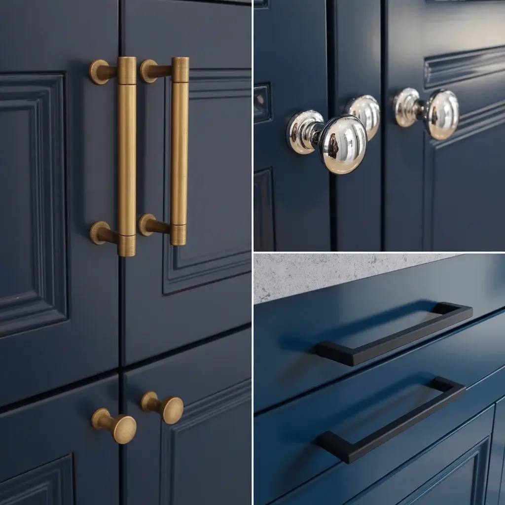 Navy Cabinet Hardware and Fixture Selections