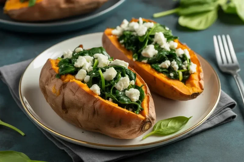 Stuffed Sweet Potatoes with Spinach and Feta