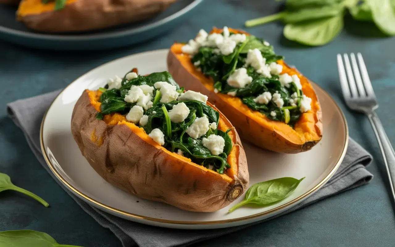 Stuffed Sweet Potatoes with Spinach and Feta