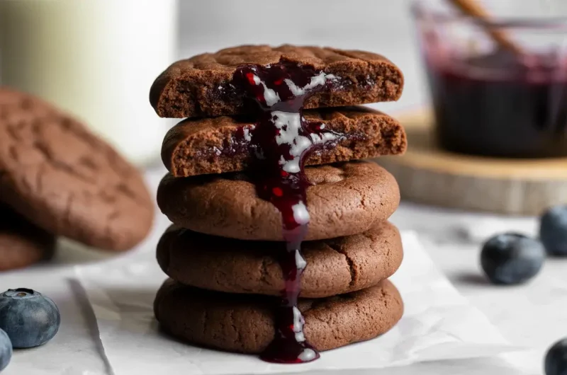 Blueberry Jam Stuffed Chocolate Cookies