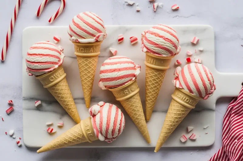 Candy Cane Cheesecake Ice Cream Cones